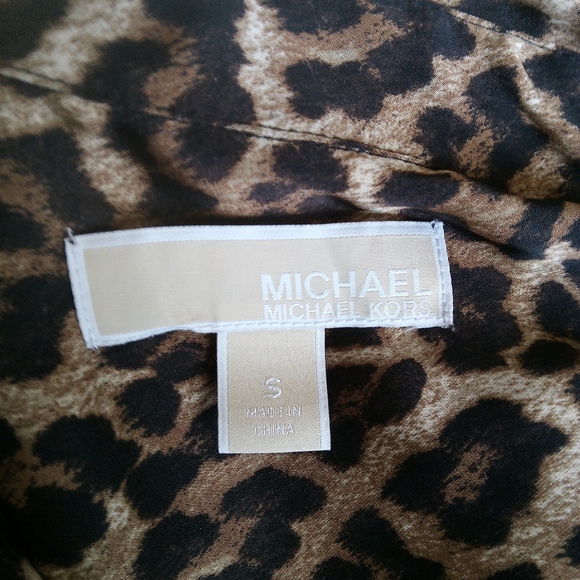 MICHAEL KORS 3/4 Long Sleeve Animal Leopard Print Full Zip Blouse Womens Top XS - Picture 9 of 13